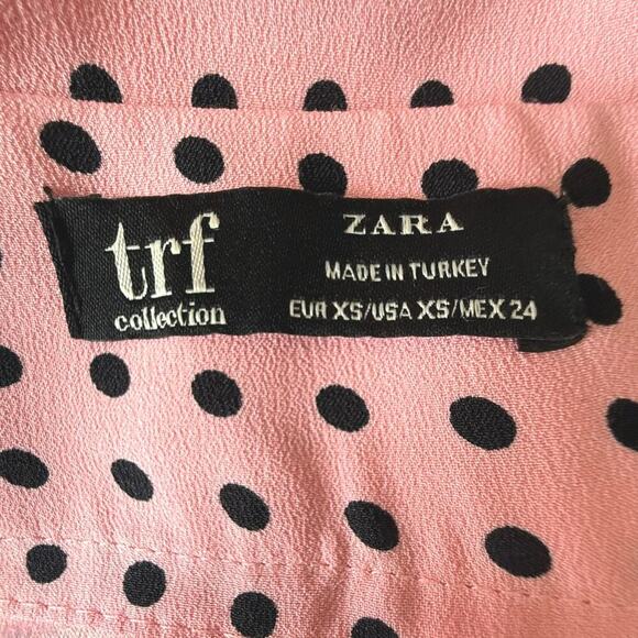 Zara Pink Polka Dot Wide Leg Side Slit Trouser Pants Womens Size XS - Picture 9 of 10